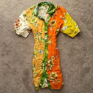 Magaschoni Linen Floral Shirt Dress Size Medium